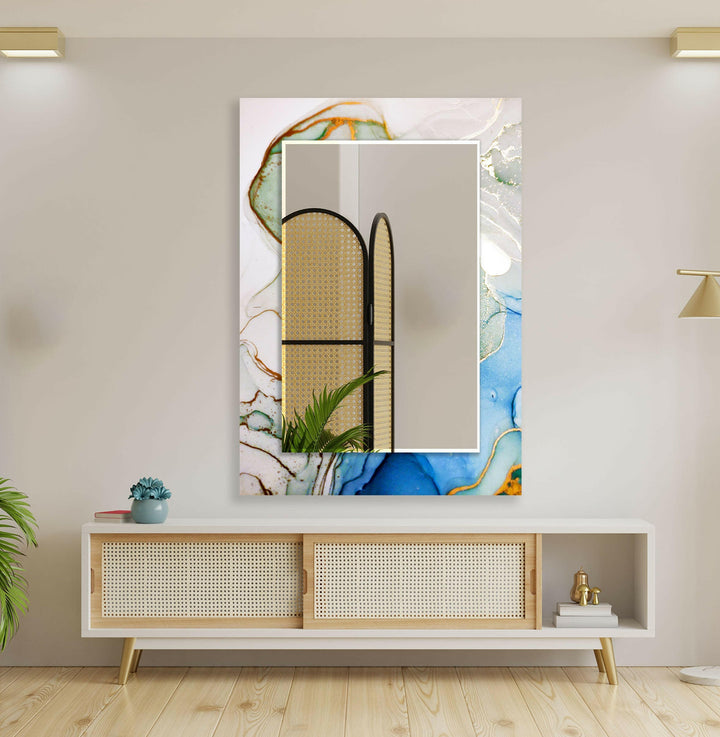White Blue Epoxy Design Wall Mirror Gold Mirror
