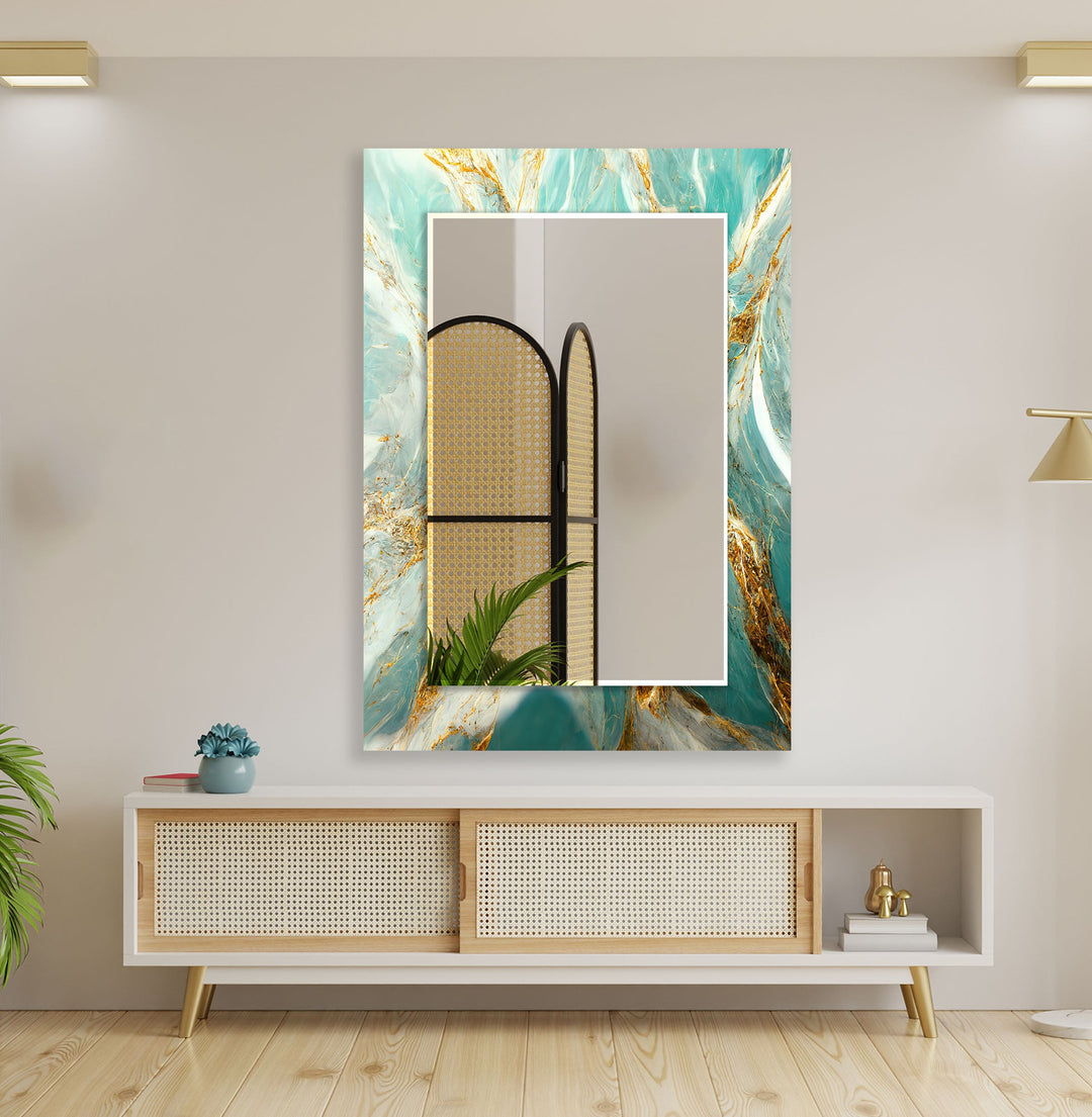 Green & White Golden Wall Mirror Round Wall Mirror
