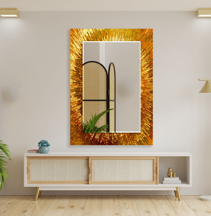 Bright Gold Abstract Wall Mirror Square Wall Mirror
