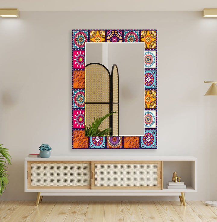 Mandala Red & Orange Wall Mirrors Abstract Wall Mirror
