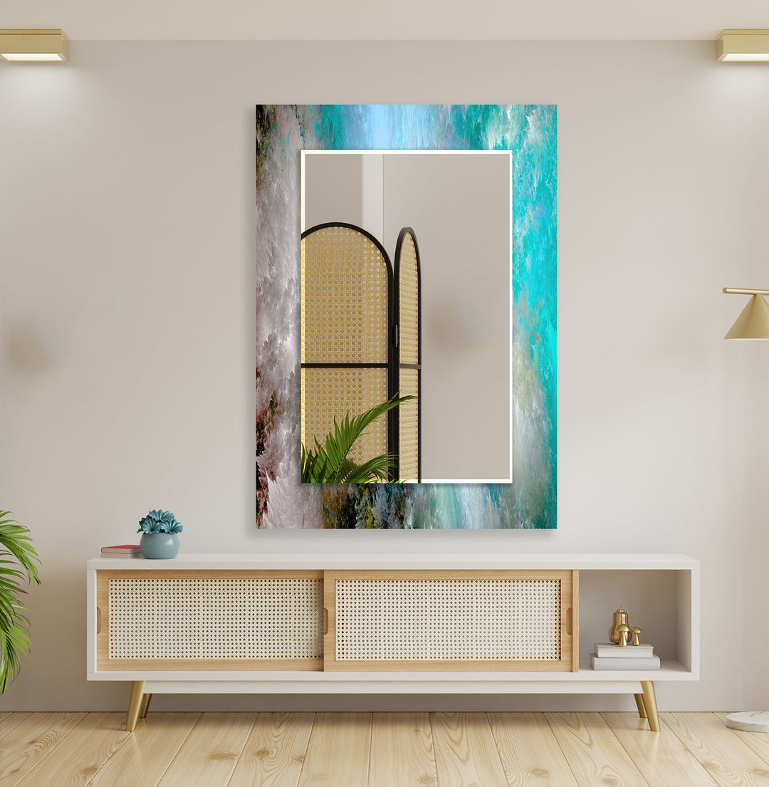Blue & Gray Clouds Abstract Wall Mirror Marble Mirror
