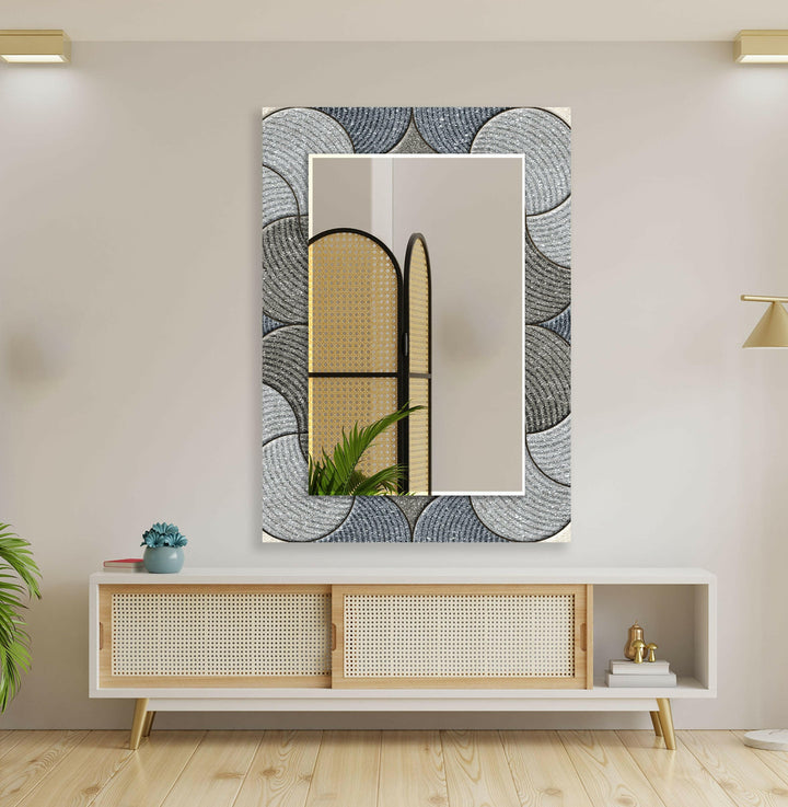 Beige & Gray Circles Design Wall Mirror Stained Glass Wall Mirror
