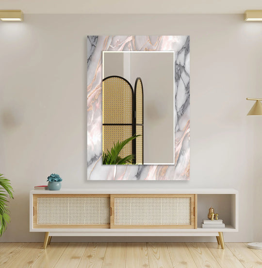 Modern Mirror with Gray Marble Design featuring pink accents a vertical luxury marble wall mirror abstract and elegant home decor