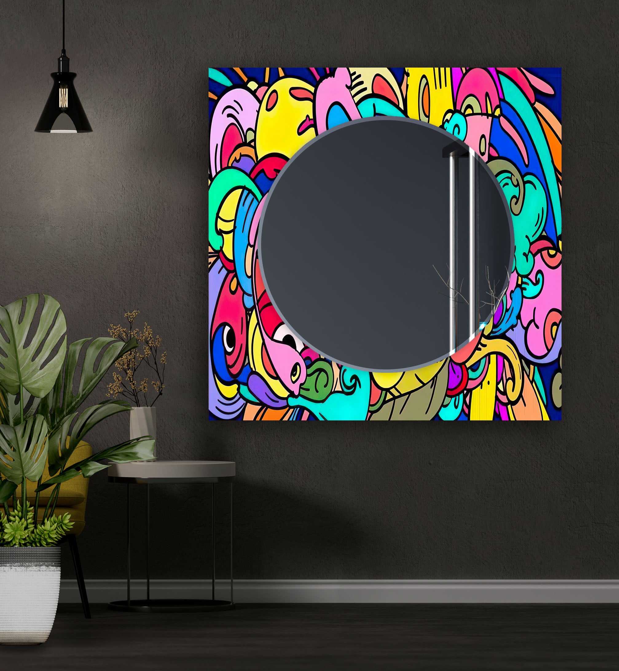 Abstract Tempered Glass Wall Mirror