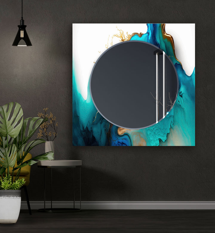 Marble Blue & White Wall Mirrors Green Mirror	

