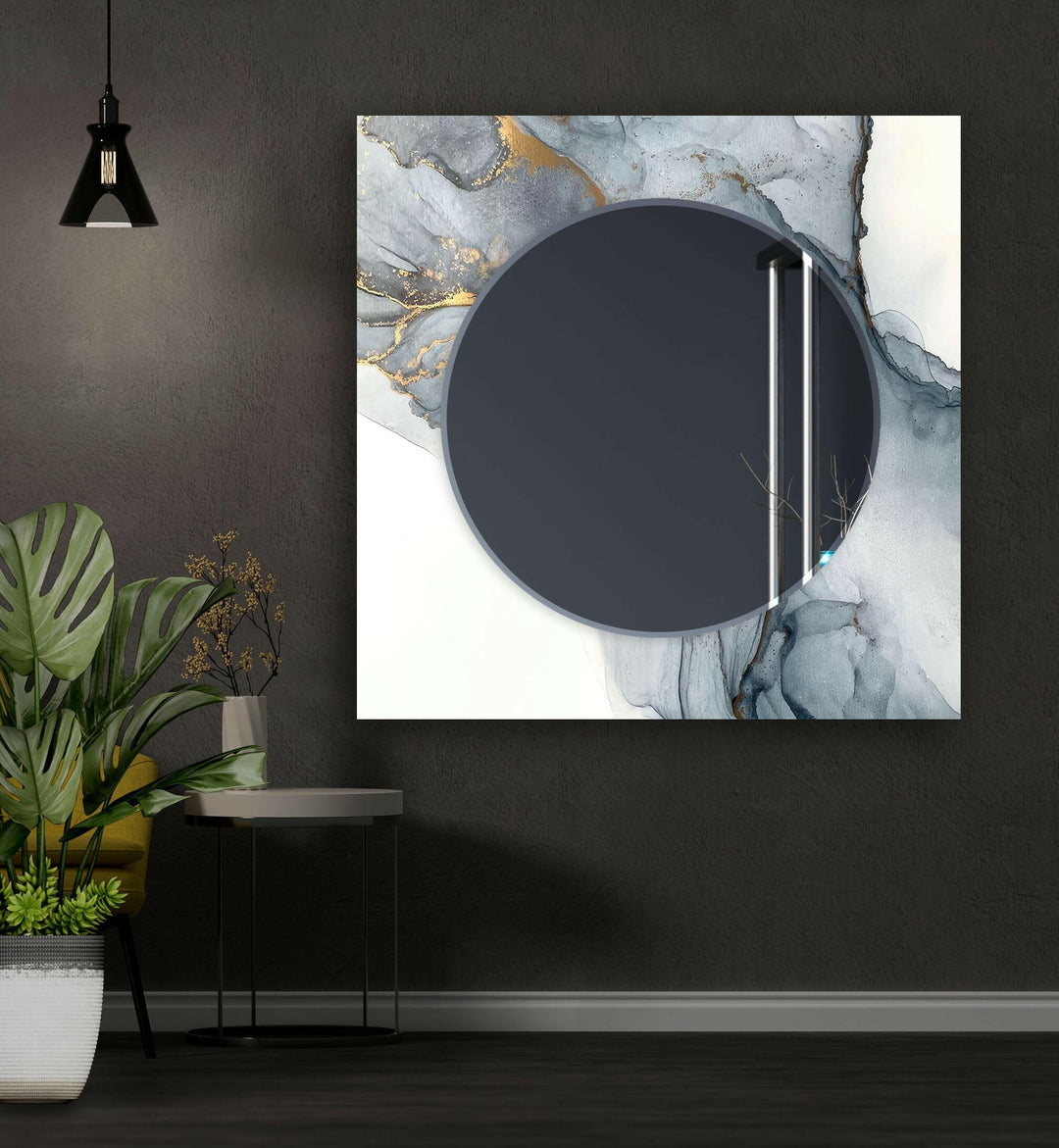 Gray and White Marble Wall Mirror Abstract Wall Mirror
