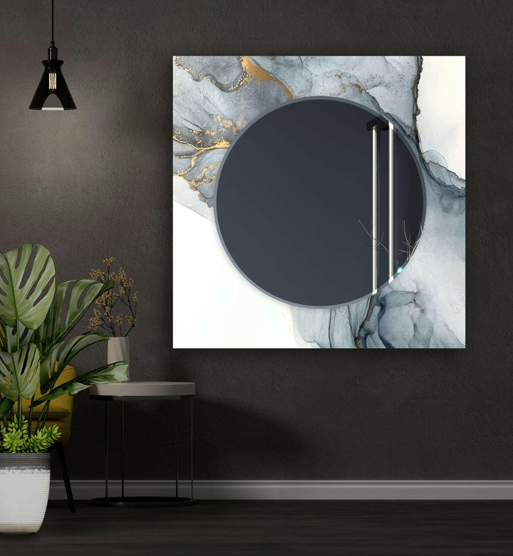 Gray and White Marble Wall Mirror Abstract Wall Mirror
