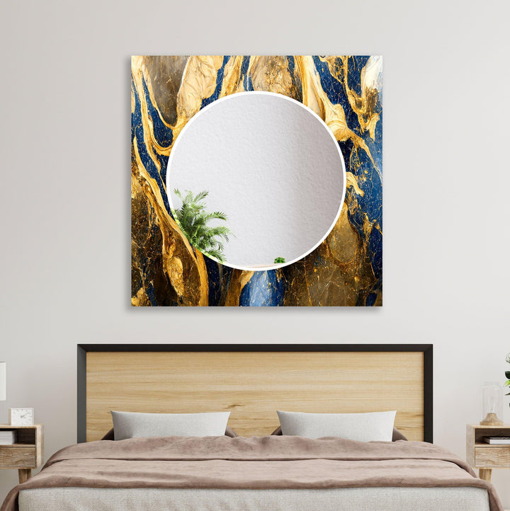 Blue and Golden Marble Wall Mirror Bathroom Wall Mirror

