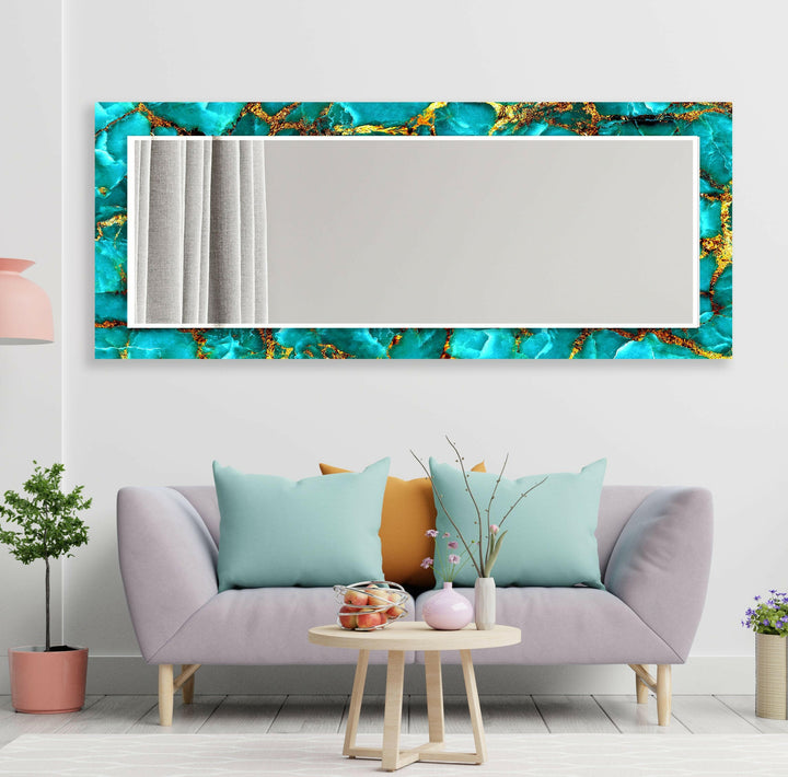 Turquoise & Gold Abstract Wall Mirror bathroom mirror with lights

