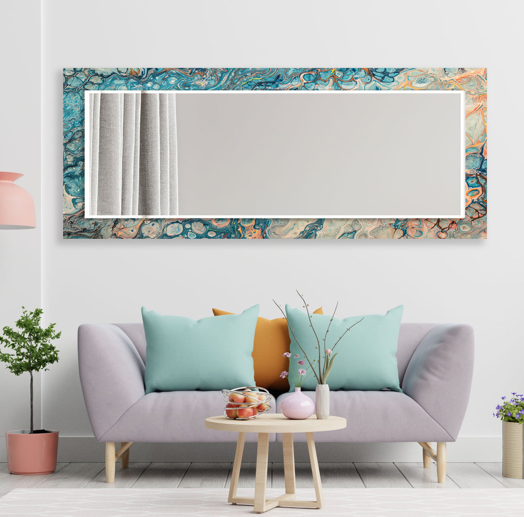 Blue Marbling Pattern Wall Mirror Green Mirror	
