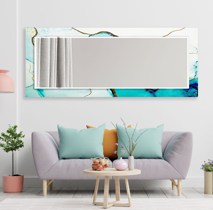 Turquoise & White Golden Wall Mirror Round Mirror
