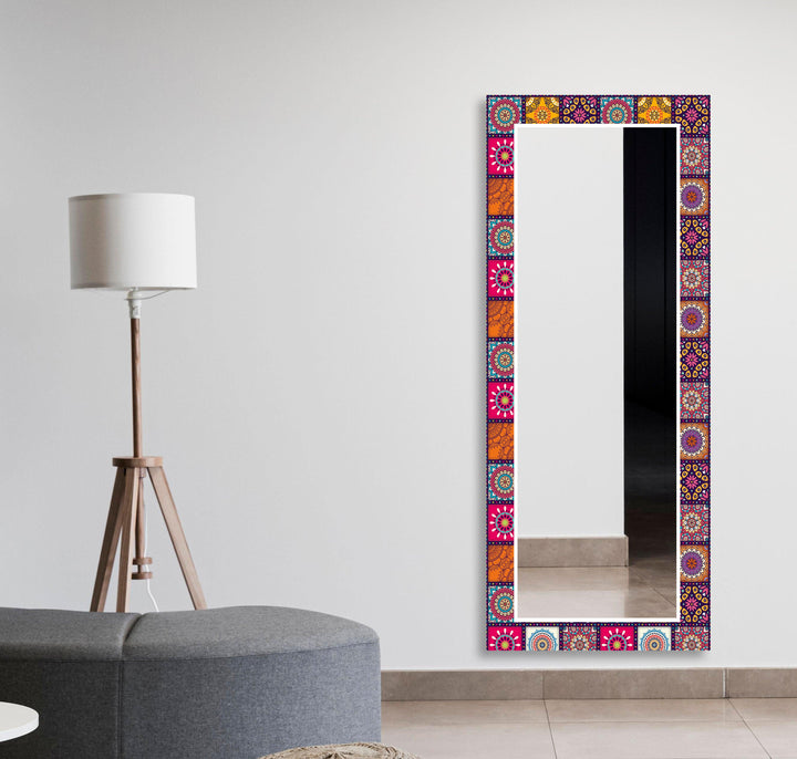 Mandala Red & Orange Wall Mirrors Square Wall Mirror
