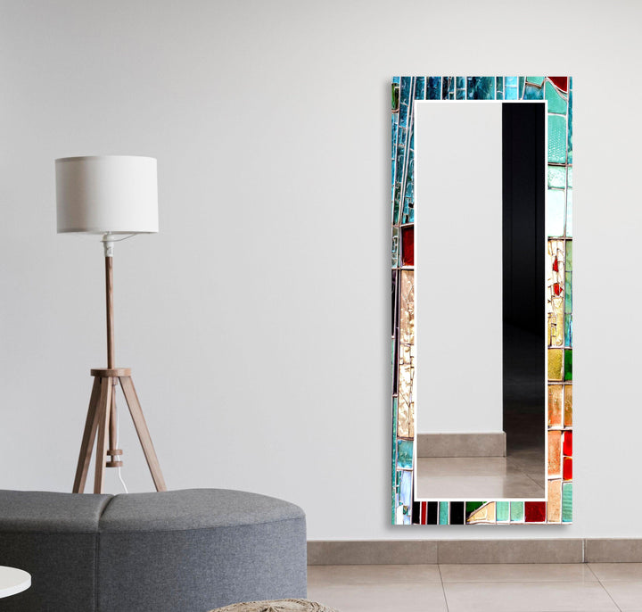 Blue Stained Stones Wall Mirror Gold Wall Mirror
