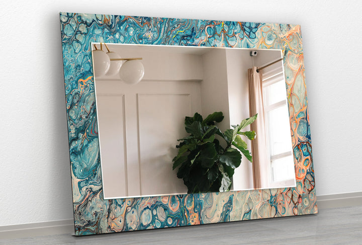 Blue Marbling Pattern Wall Mirror Blue Mirror
