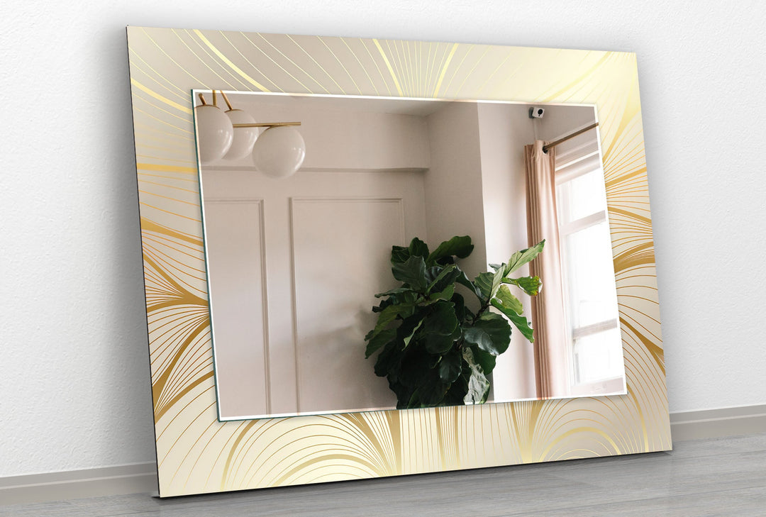 Beige with Golden Leaves Wall Mirror Bathroom Wall Mirror
