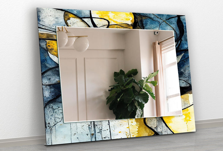 Blue and Yellow Ink Abstract Wall Mirror Marble Wall Mirror
