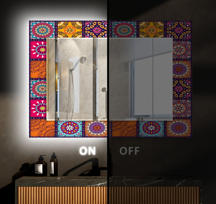 Mandala Red & Orange Wall Mirrors Entryway Wall Mirror
