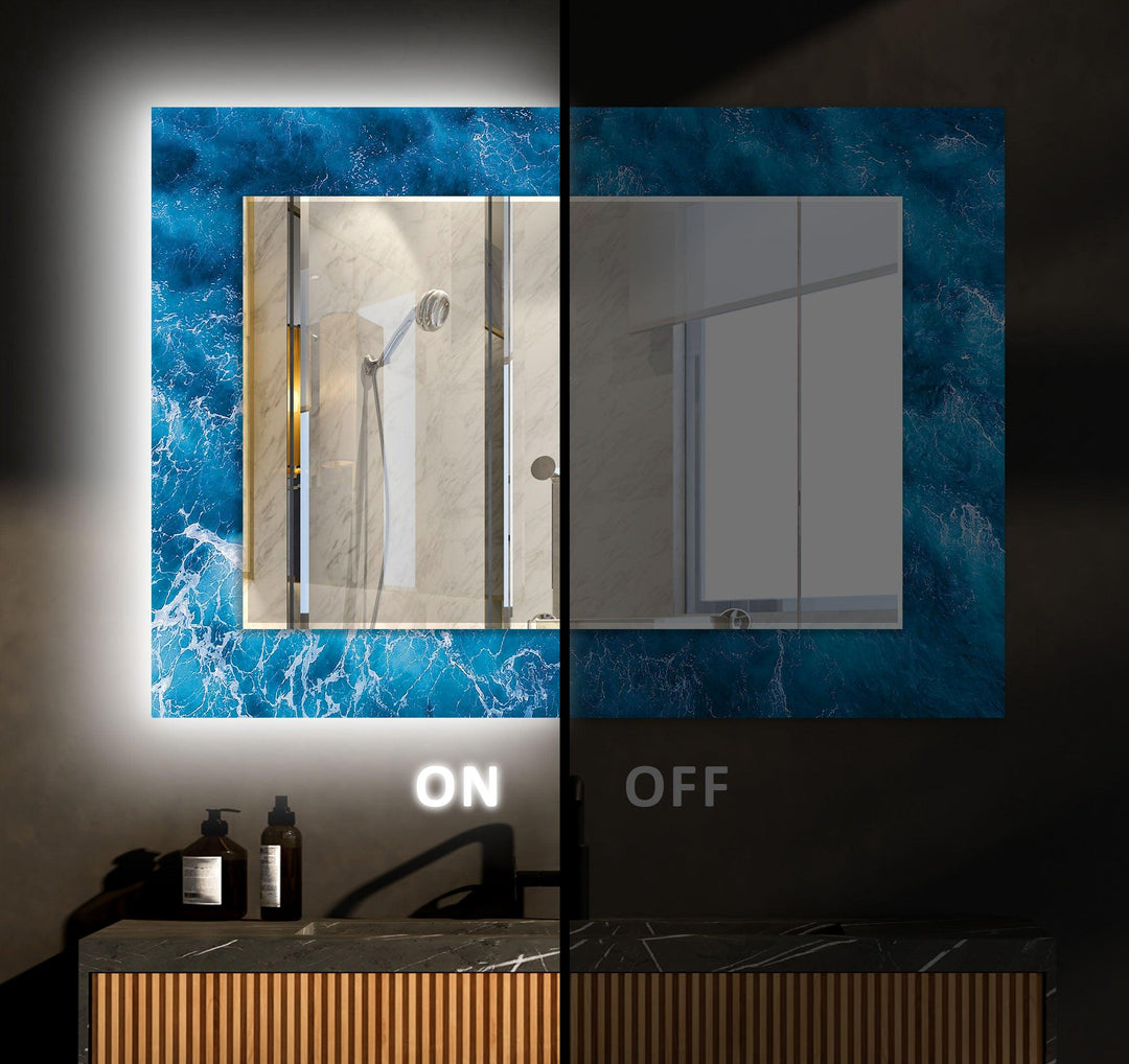 Blue Ocean Wave Wall Mirrors white mirror
