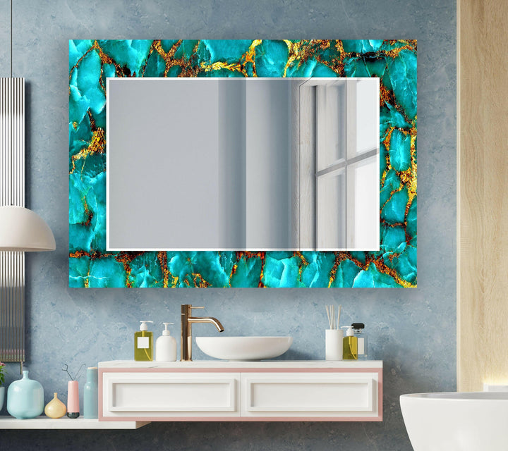Turquoise & Gold Abstract Wall Mirror modern mirror
