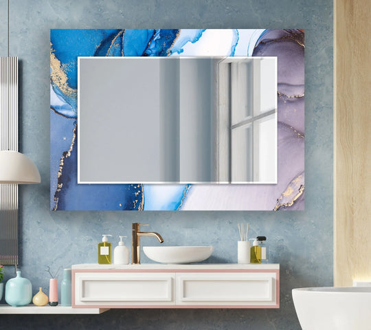 Decorative Wall Mirrors showcasing purple and blue abstract fluid art with gold accents offer a modern artistic decor style