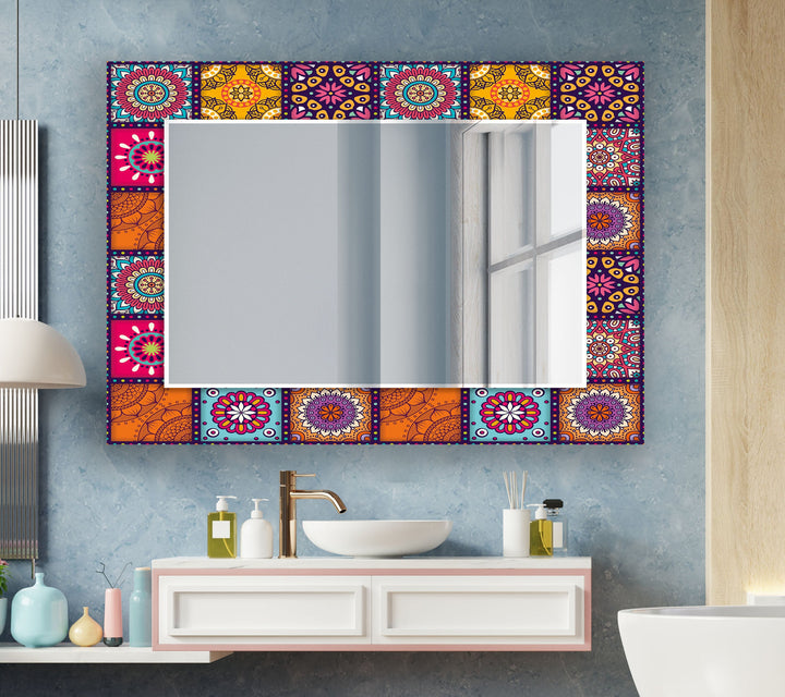 Mandala Red & Orange Wall Mirrors Dining Room Wall Mirror
