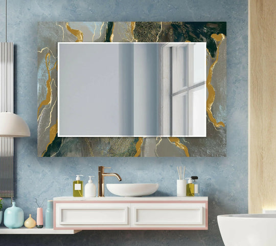 Gold Details Marble Wall Mirror Blue Wall Mirror
