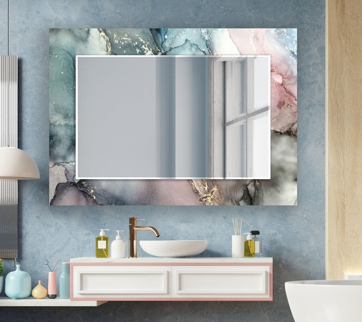 Light Grey & Pink Wall Mirrors Marble Mirror
