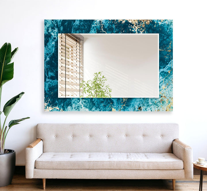 Turquoise and Golden Details Wall Mirror Round Wall Mirror
