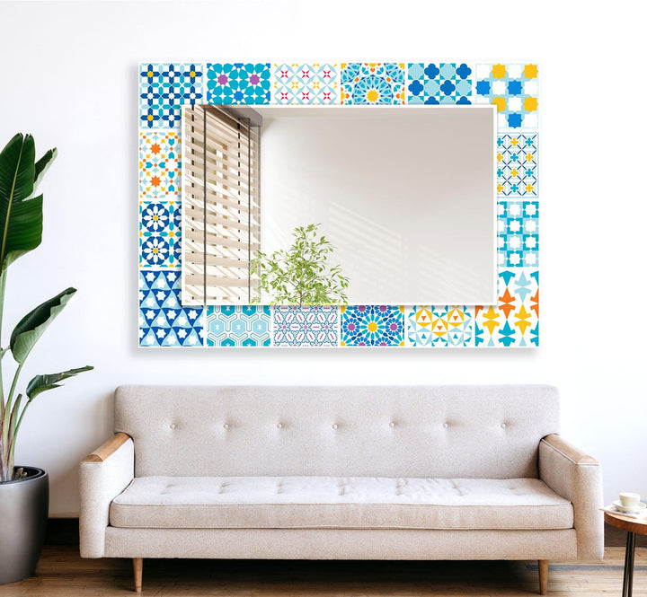 Mosaic Design Light Blue Wall Mirror Small Mirror
