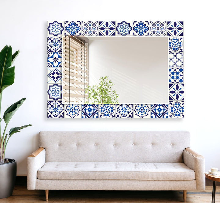 Mosaic Design White Wall Mirrors Wood Mirror
