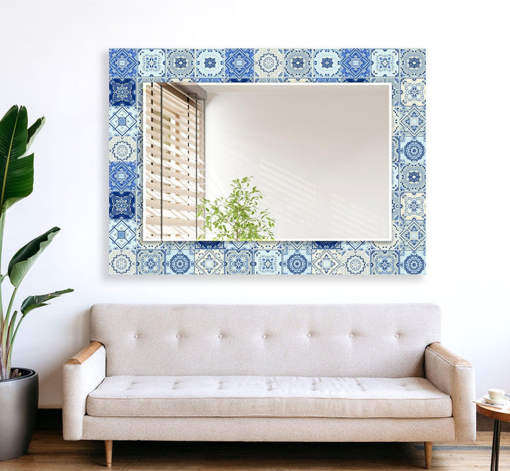 Dark Blue & White Mosaic Wall Mirror oversized mirror
