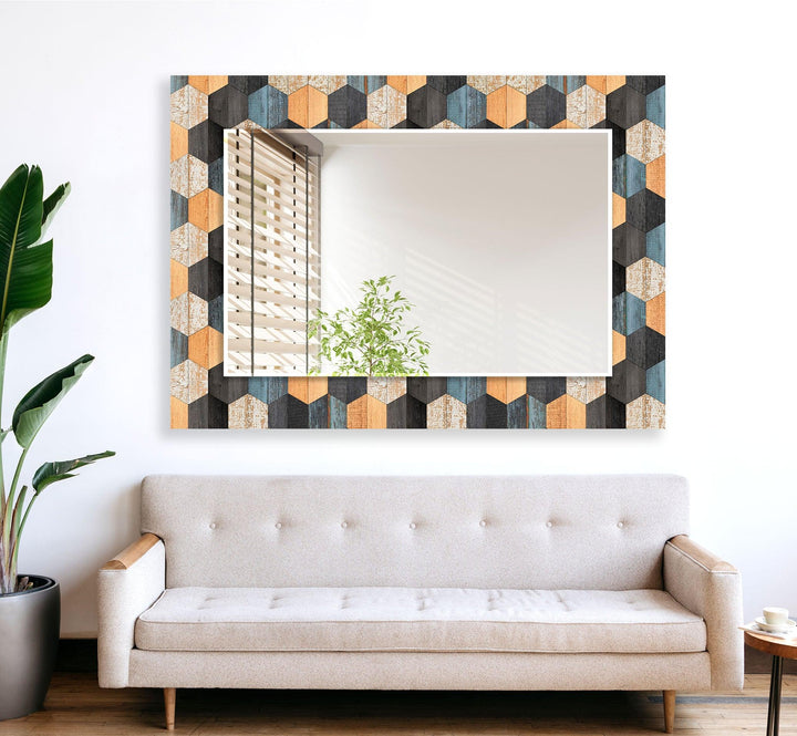 Wandspiegel aus Holz in Schwarz und Orange