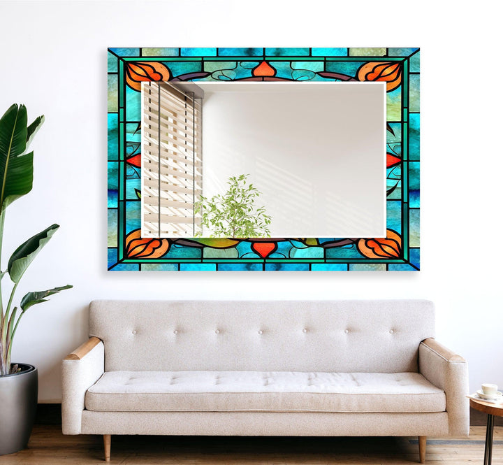 Green and Blue Stained Wall Mirrors Round Mirror
