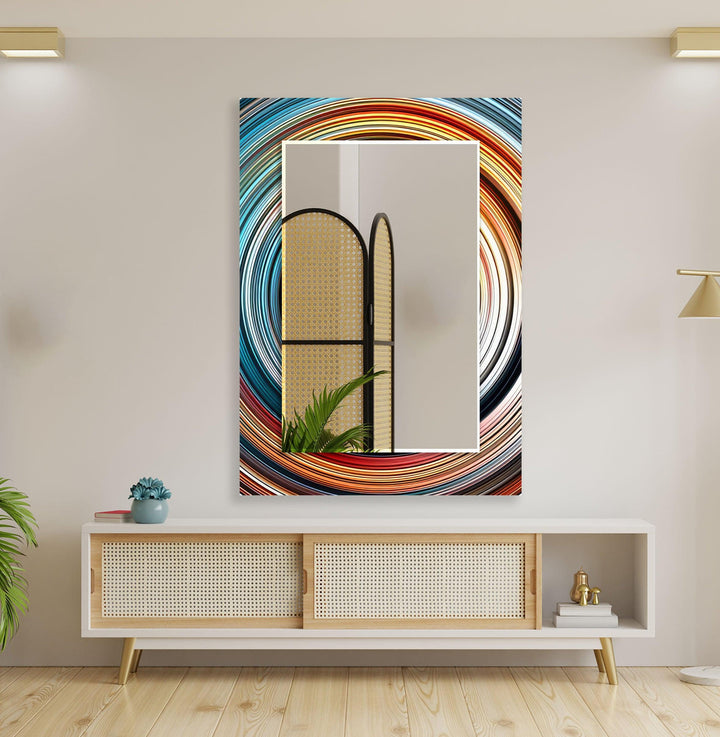 Blue & Orange Abstract Round Wall Mirror Square Wall Mirror
