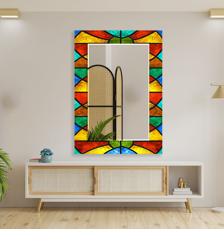Colorful Stained Geometrics Wall Mirror Blue Wall Mirror
