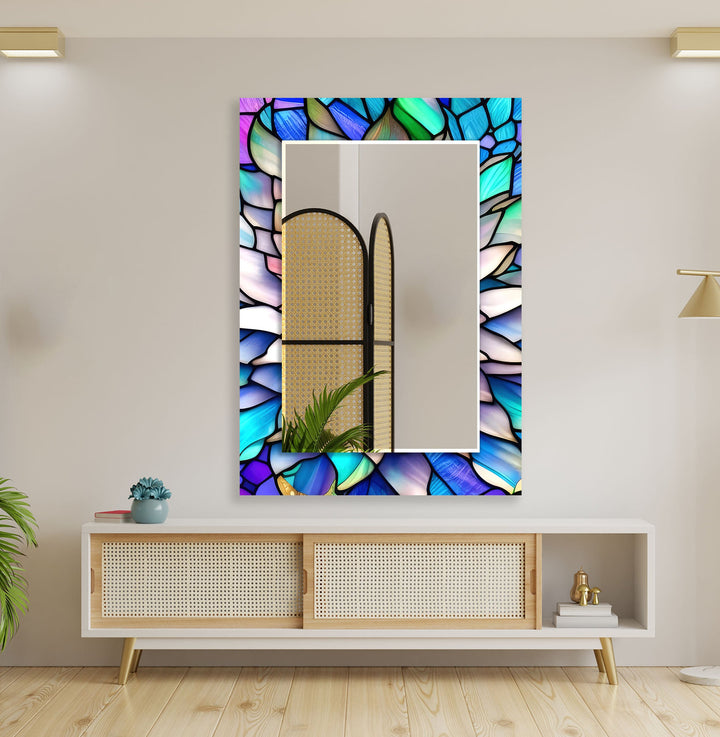 Purple Stained Flower Wall Mirrors Framed Mirror
