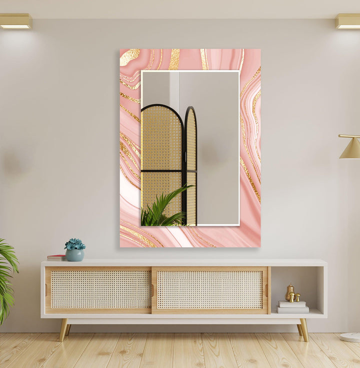Gold & Pink Wall Mirror Rectangle Wall Mirror
