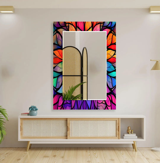 Stained Flower Wall Mirror Mosaic Wall Mirror

