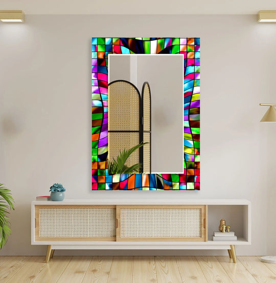 Stained Colored Blocks Wall Mirror Wood Mirror
