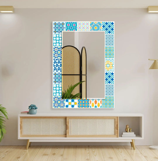Mosaic Blue Wall Mirror Square Wall Mirror