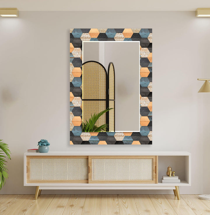 Wandspiegel aus Holz in Schwarz und Orange