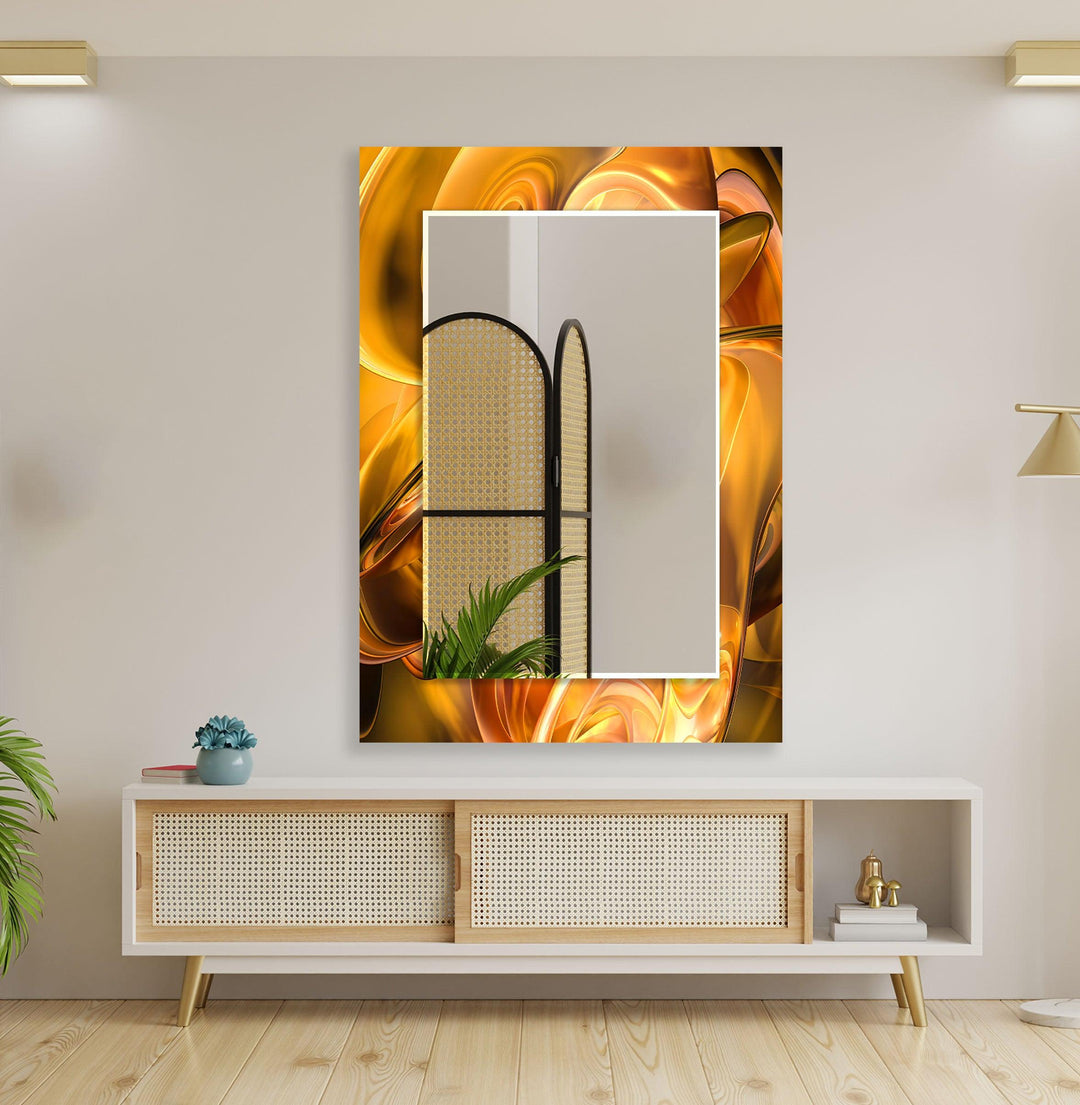 Caramel Color Lines Abstract Wall Mirror Entryway Mirror
