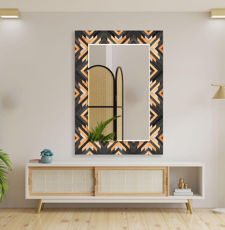 Wood Design Black Orange Wall Mirror bathroom mirror with lights
