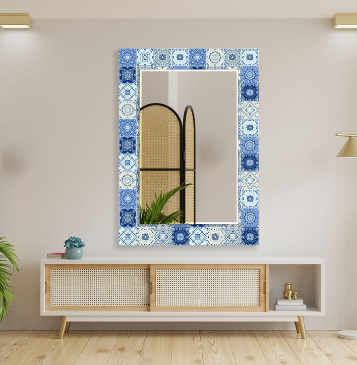 Dark Blue & White Mosaic Wall Mirror gold wall mirror
