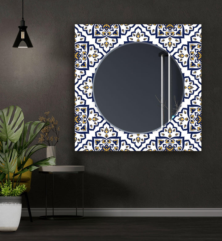 Mosaic Dark Blue and Yellow Wall Mirror Red Wall Mirror
