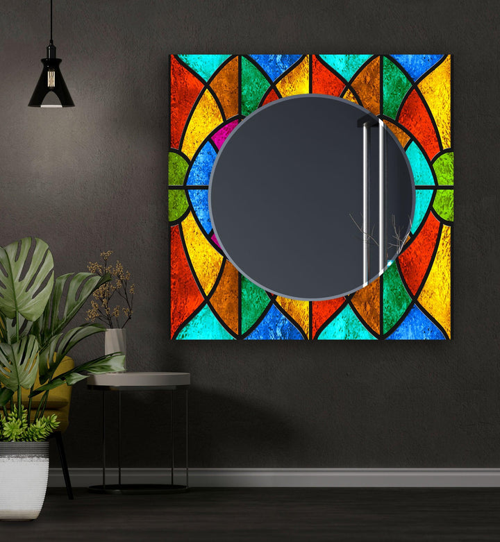 Colorful Stained Geometrics Wall Mirror Dining Room Wall Mirror
