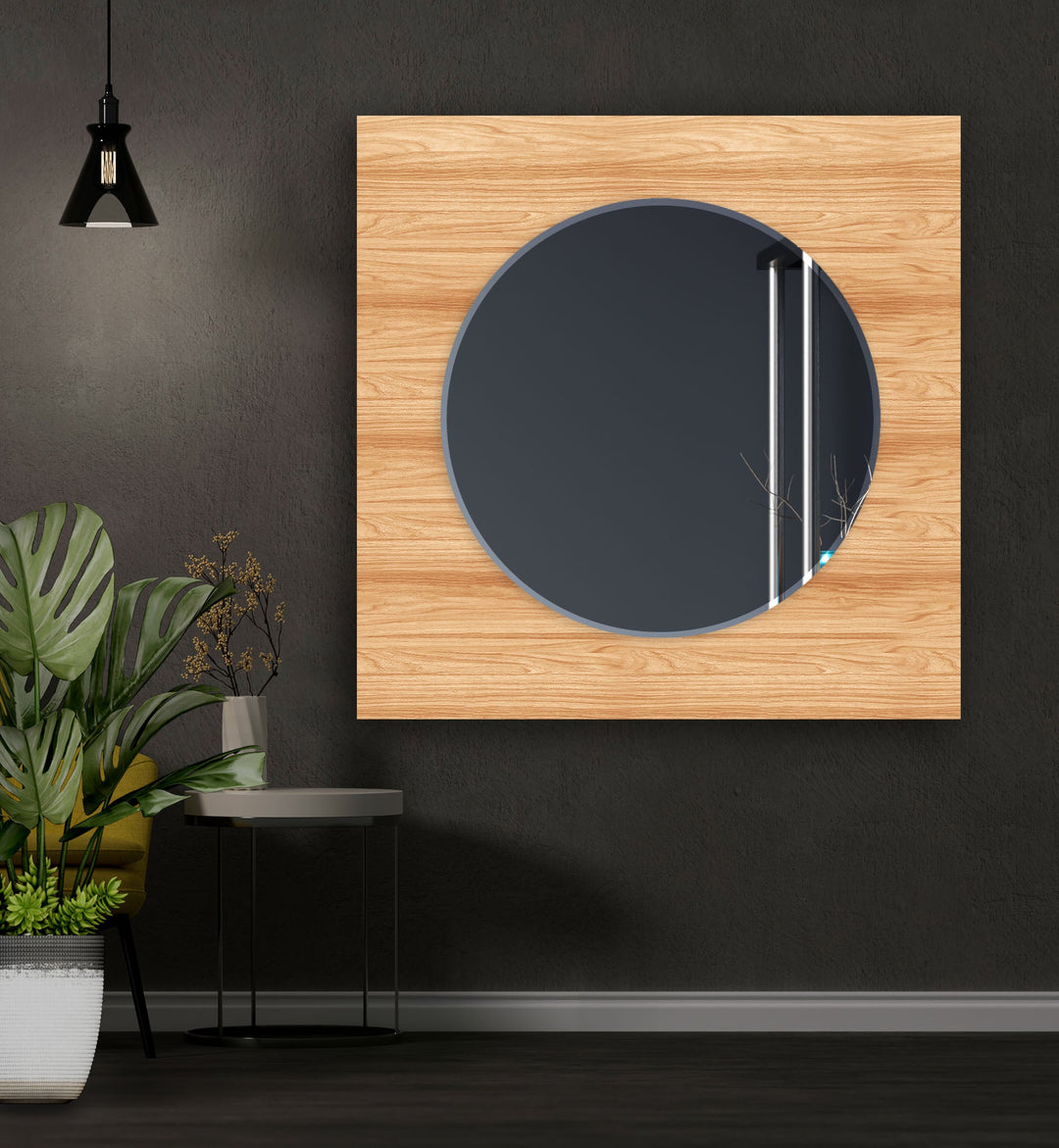 Light Brown Wood Pattern Wall Mirror Modern Mirror

