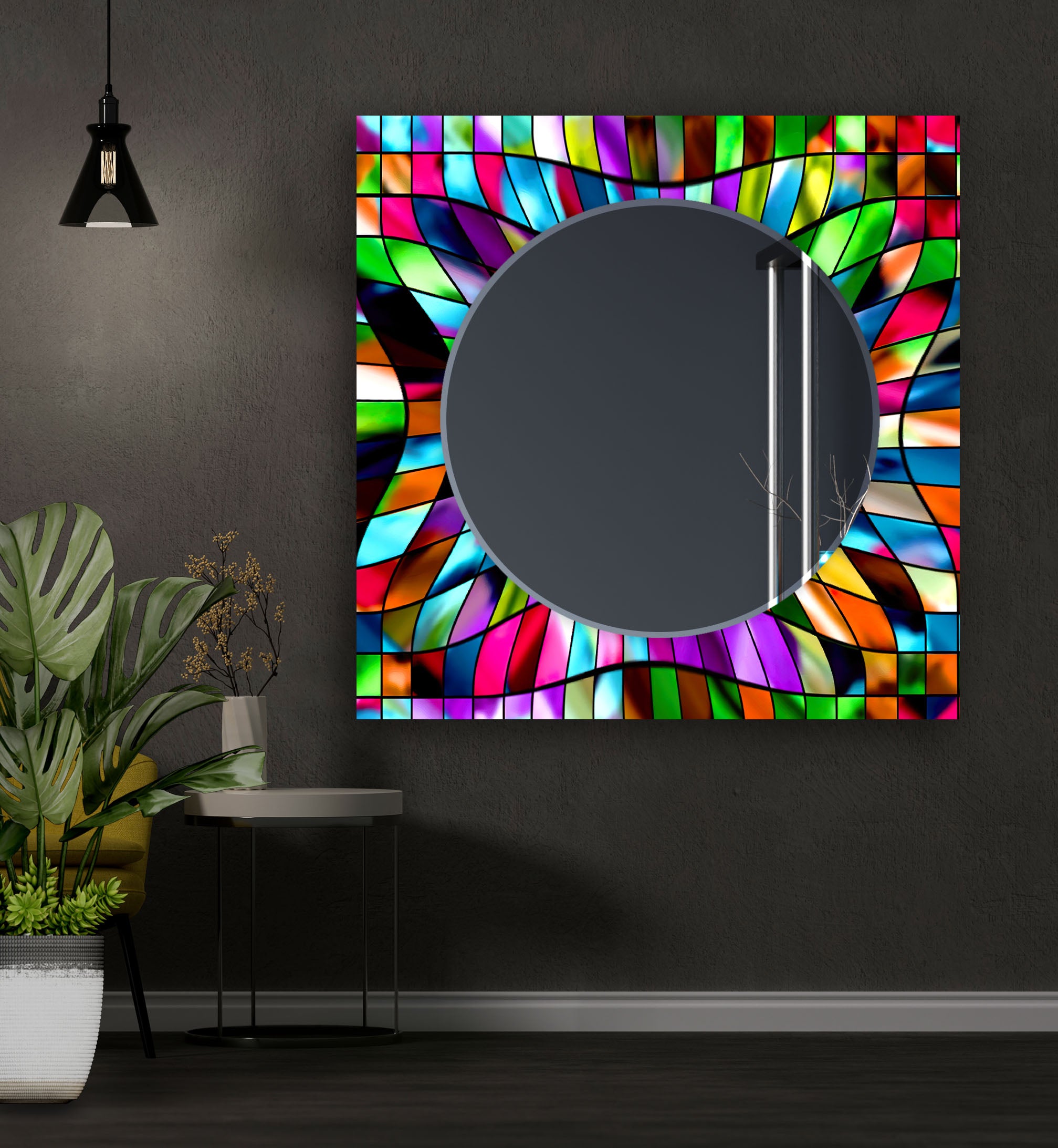 Stained Round Tempered Glass Wall Mirror