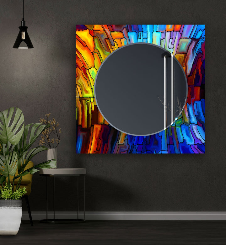 Stained Orange and Blue Wall Mirrors Blue Mirror
