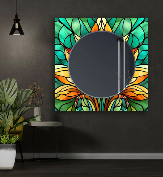 Green Orange Flowers Wall Mirrors Abstract Mirror
